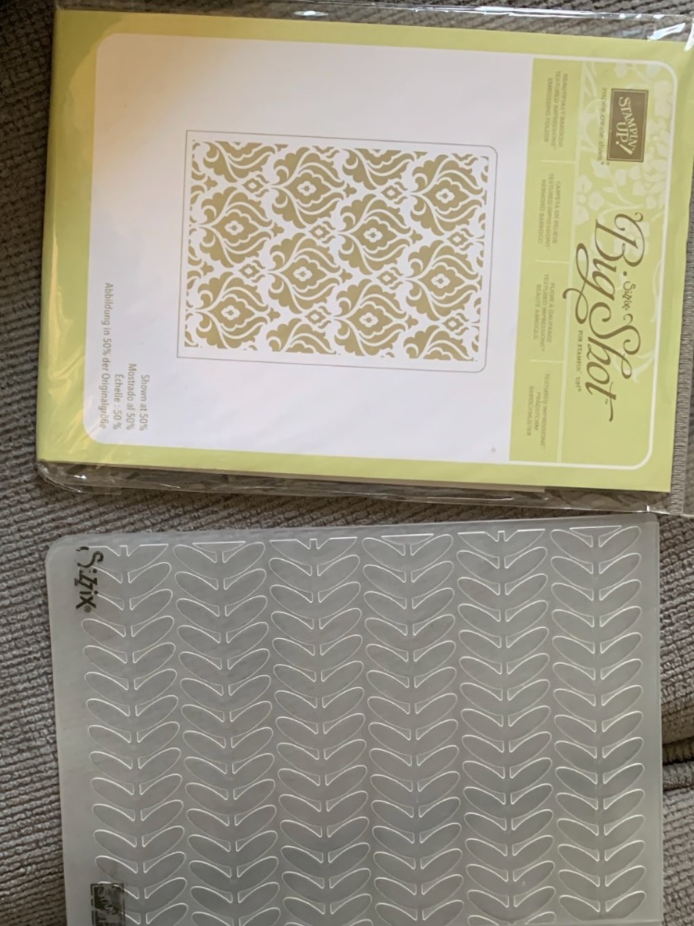 Stamp’in Up Leaf Repeat and Decorative Pattern Embossing Folders.